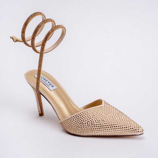 No Strings Attached - Gold Rhinestone Pencil Heels