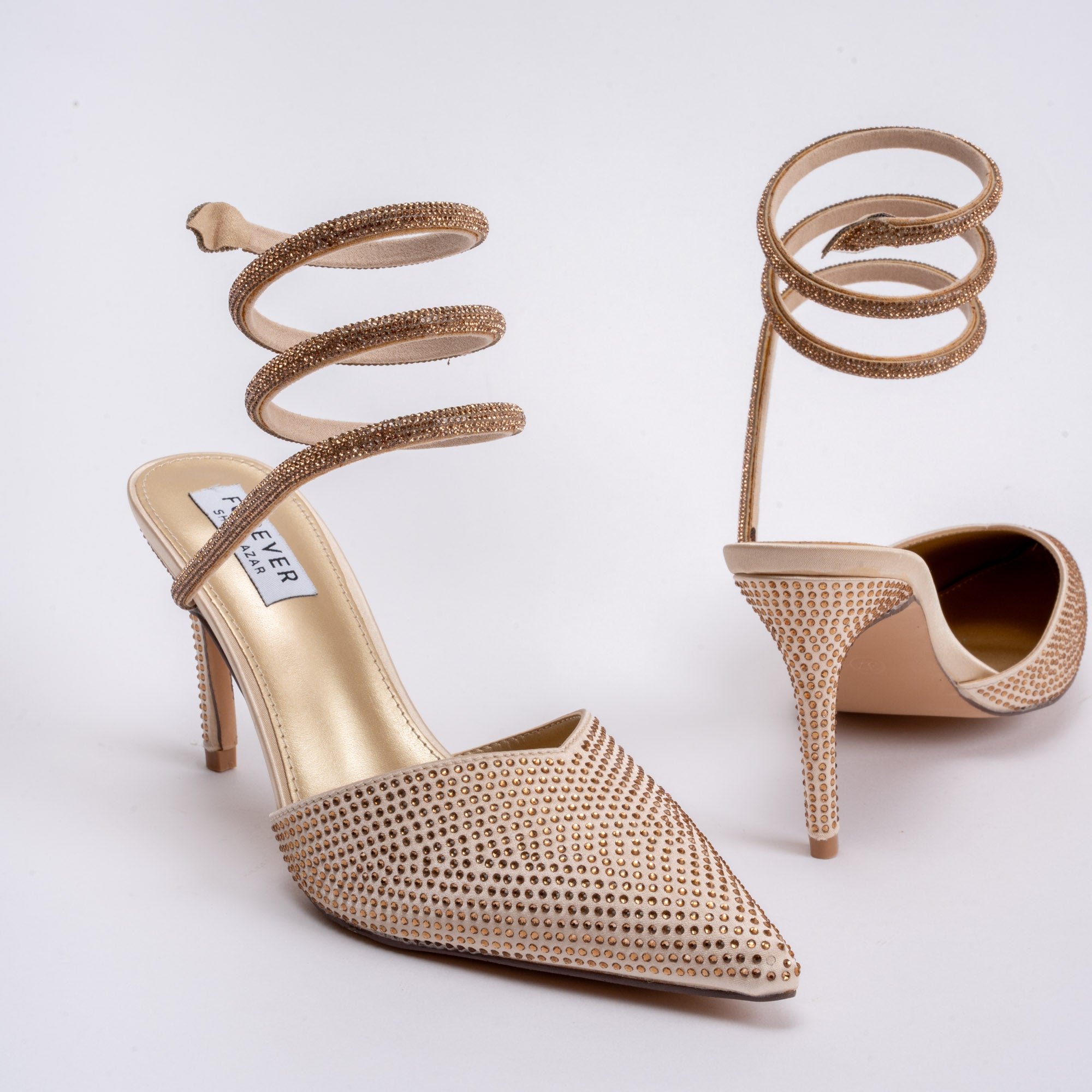 No Strings Attached - Gold Rhinestone Pencil Heels - view 7