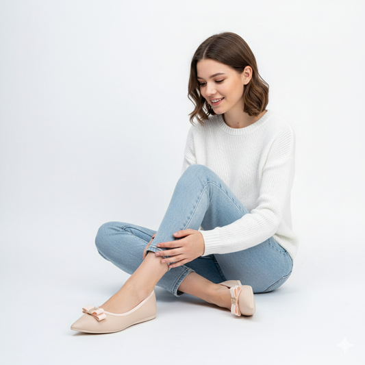 The Bella Bow - Beige Flat Ballerinas