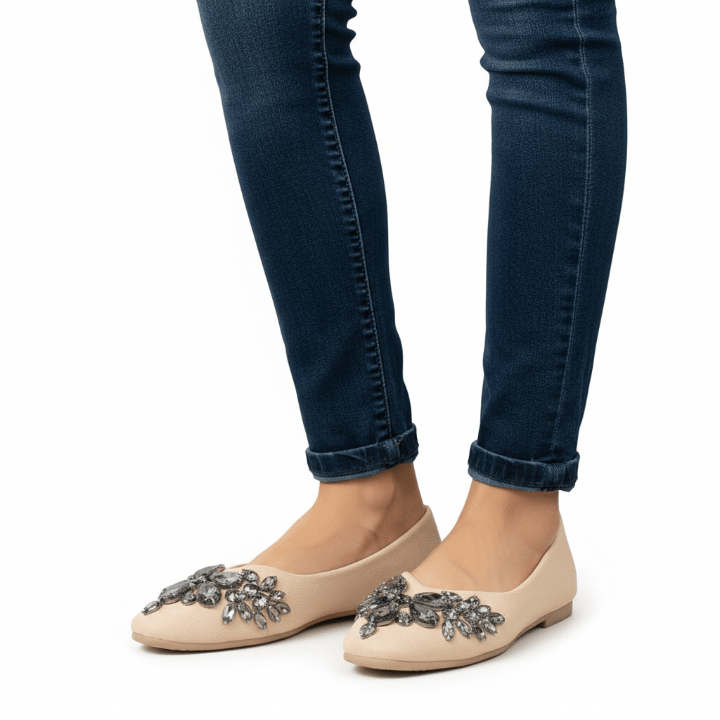 Shine Like A Diamond - Beige Partywear Ballerinas