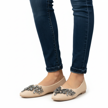 Shine Like A Diamond - Beige Partywear Ballerinas