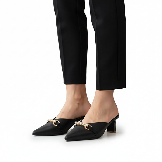 Pearl Embellished - Black Mules