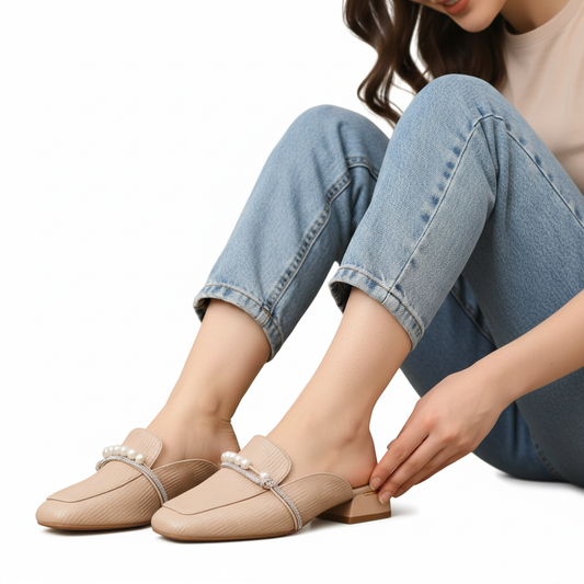 Aria Pearl - Khaki Casual Mules