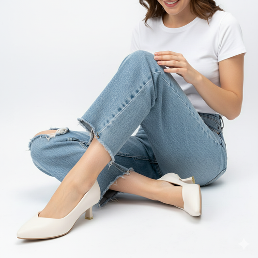 Noir Grace - White Kitten Heels