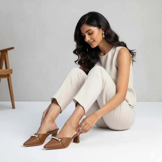 Pearl Embellished - Brown Mules